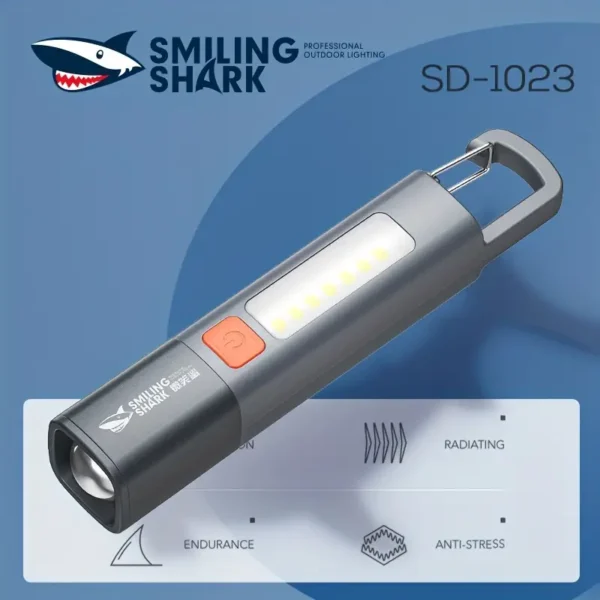 Smiling Shark SD1023 LED Torch Light Rechargeable Flashlight with Hook