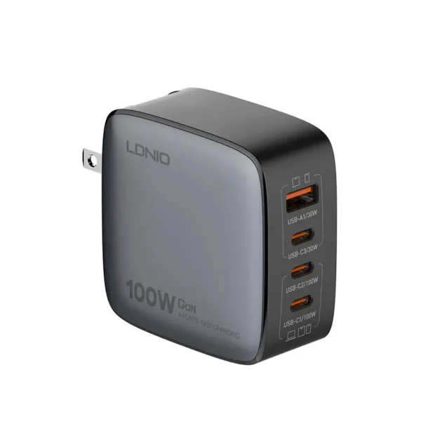 LDNIO Q408 100W GaN Super Fast Charger 1 USB 3 Type-C Ports