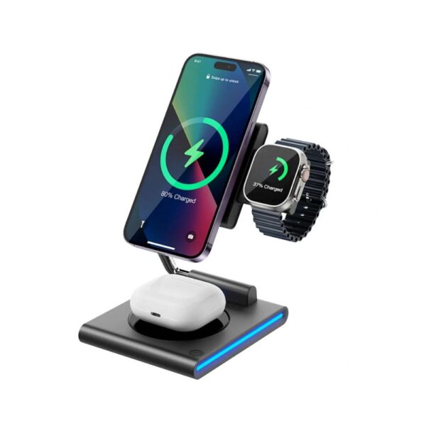 WiWU Geek 3in1 Wi-W023 Transparent Foldable Charging Dock for iPhone/ AirPods/ Apple Watch