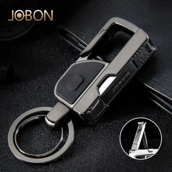 JOBON ZB-8757 Metal Keychain with LED Light and Nail Clippers -Black