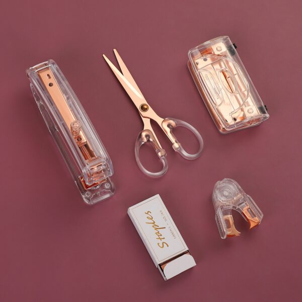 Transparent 5 in 1 Stapler Puncher Nail Lifter Scissor Staples Office Supplies