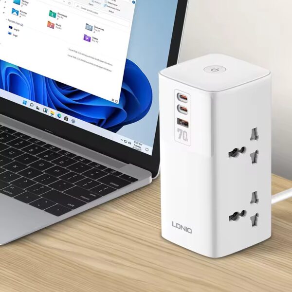 LDNIO SC4383 70W PD Multifunctional Tower Extension Power Socket Surge Protection (EU Plug)