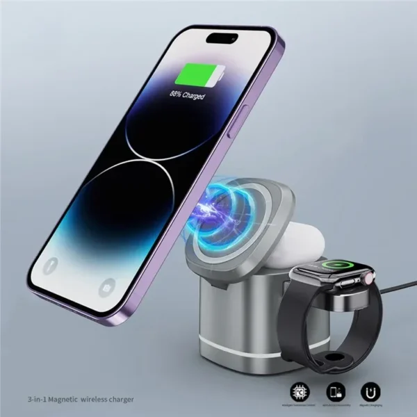 XUNDD XDCH-061 3-in-1 Foldable Magnetic Wireless Charging Stand -Gray
