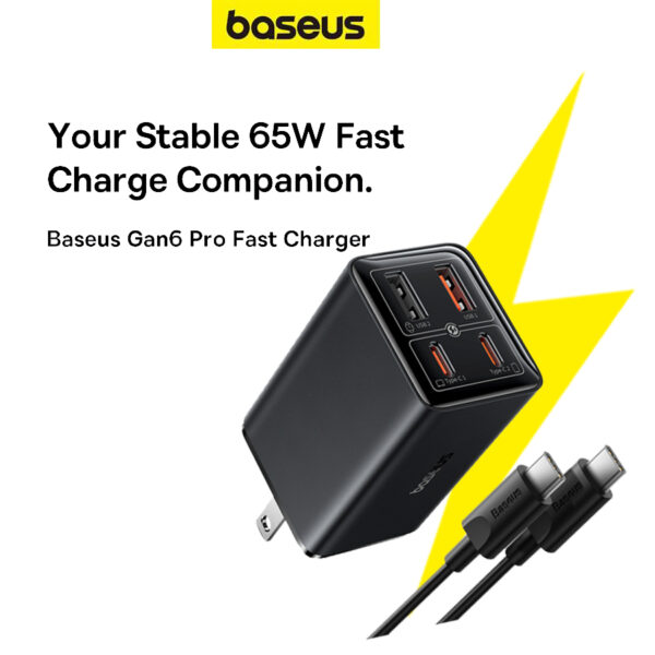Baseus GaN6 Pro 65W 4 Ports Fast Charger with USB-C to USB-C 100W Cable