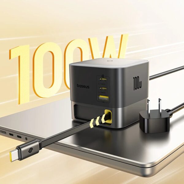 Baseus SuperGaN Desktop Charger with Retractable Cable 3C+U 100W