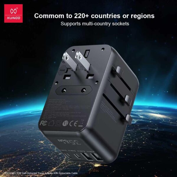 XUNDD XDCH-089 35W GaN 4-Port Universal Travel Adapter with Retractable Cable