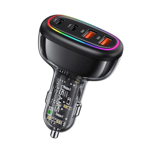USAMS US-CC169 C34 PD 30W + QC3.0 2 USB-A + 2 Type-C 120W Transparent Fast Car Charger