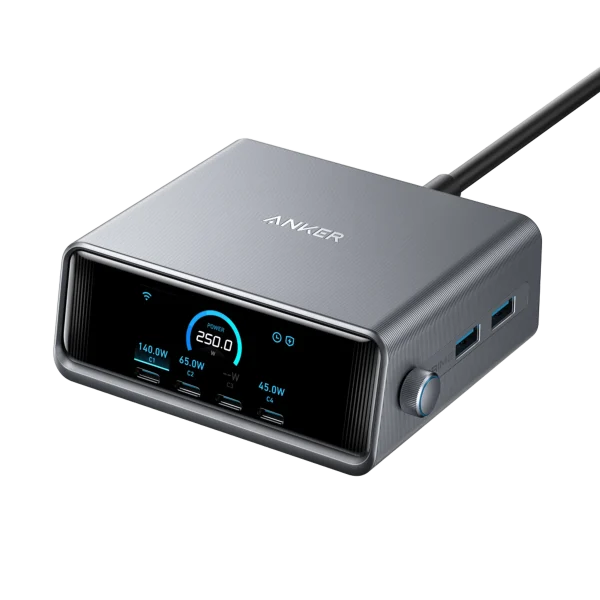 Anker Prime 250W GaN USB-C Charging Station Ultra-Fast 6-Port with LCD Display & Smart Control (A2345)