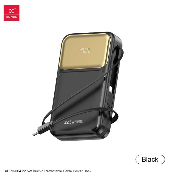 Xundd 22.5W Fast Charging Power Bank with Built-in Retractable Cable (Black)