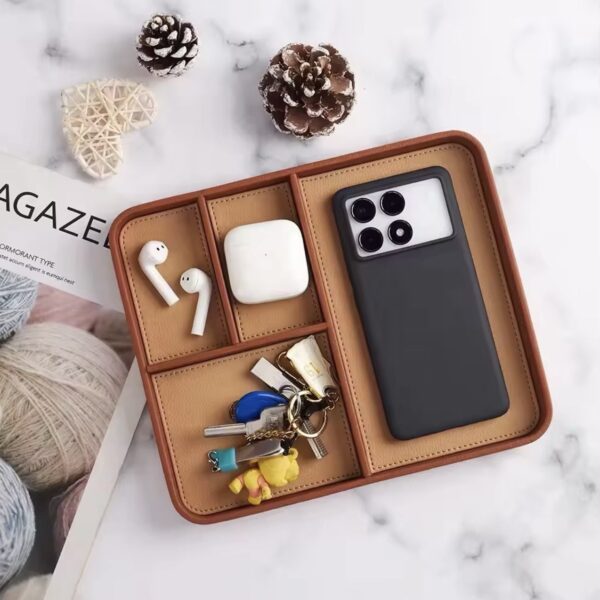 Premium Vegan Leather Valet Tray for Men – Nightstand Organizer for Wallet, Keys & EDC Essentials